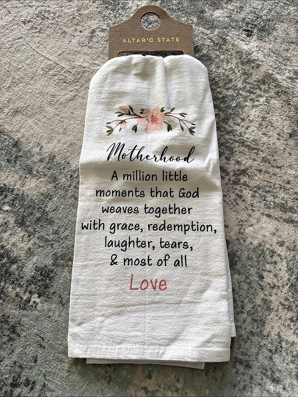 Altar’d State Motherhood Tea Towel Floral Hand Towel White & Pink NWT